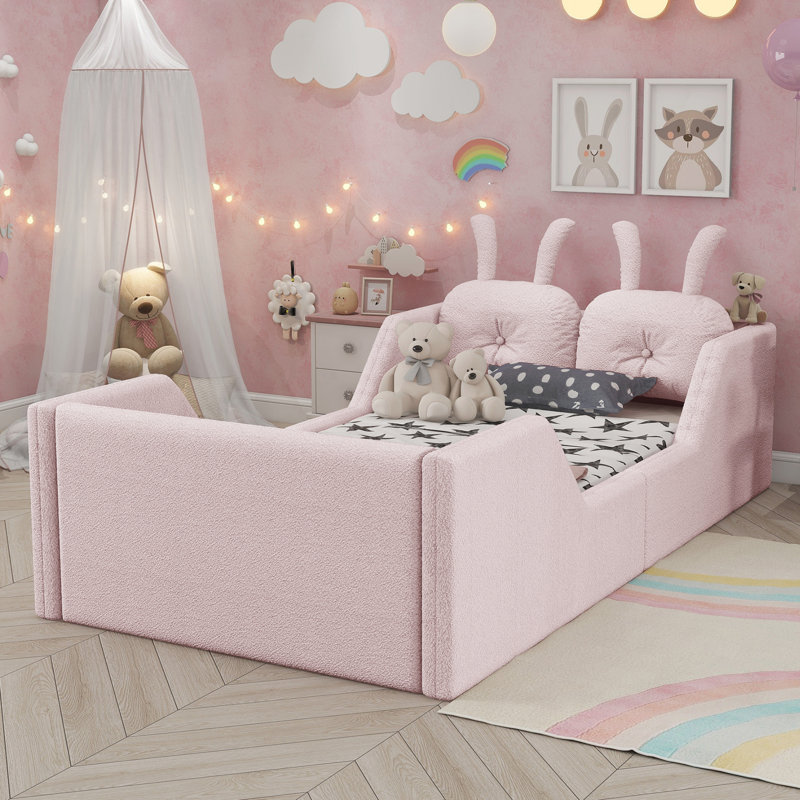 Twin Size Upholstered Platform Bed, Pink