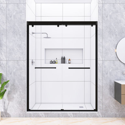 56-60 In. W X 75 In. H Double Sliding Shower Door, Matte Black Aluminium Alloy Frame, 5/16" (8Mm) Tempered Glass