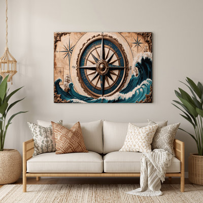 Coastal Grand Compass Rose Beige Metal Wall Art