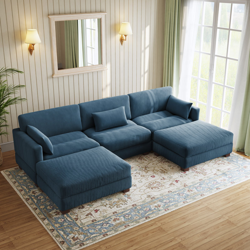Canapé modulaire en velours côtelé Maelina , H 30,7 po x l 123,6 po x P 68,1 po, Velours côtelé bleu marine