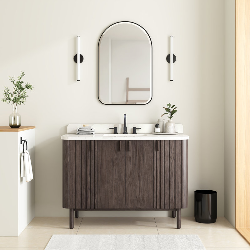 Blakely 48" Free Standing Single Bathroom Vanity with Quartz Top, Brown, Black