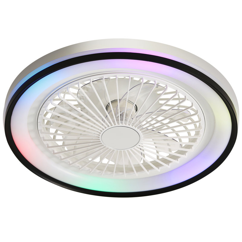 Ventilateur de plafond fermé à DEL 19 pouces à intensité variable avec lumière encastrée et télécommande à 6 vitesses pour la fête dans la chambre à coucher