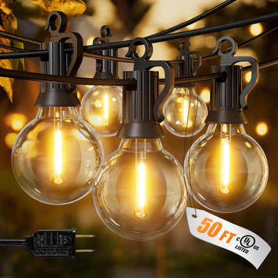 Outdoor String Lights, 25 G40 Bulbs Shatterproof Patio Lights, IP65 Waterproof Dimmable Hanging Connectable Globe LED Outdoor Lights For Backyard, Bis