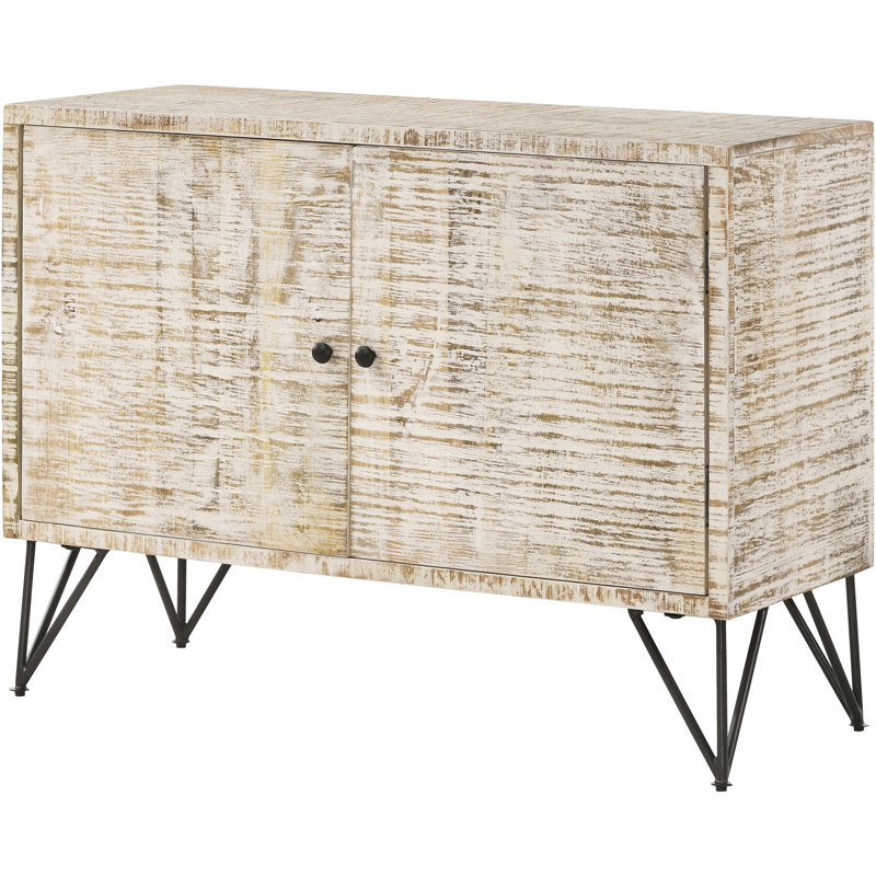 2 2-Door Wood Cabinet With White Washed Finish And Metal Legs For Primary Living Room Storage, 40 Inches Wide X 16 Deep