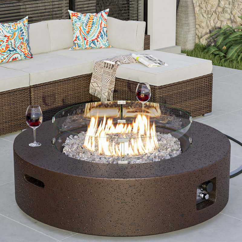 Outdoor Concrete Propane Fire Pit Table, Brown/Gray