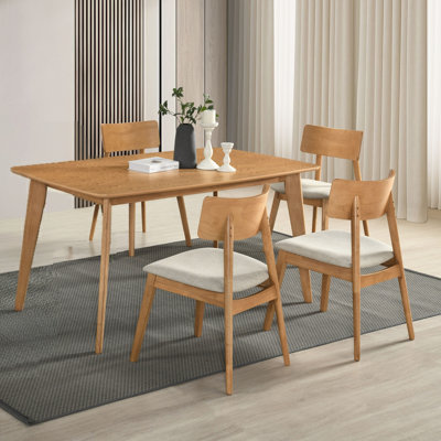 Casual Farmhouse 5-Piece Dining Set – Beige Fabric Curved Back