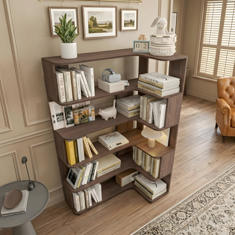 35-inch L-shaped corner bookshelf, Dark Brown