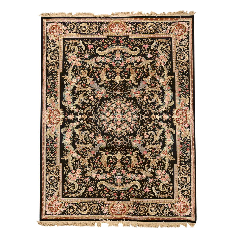 Hand Knotted Oriental Area Rug in Black