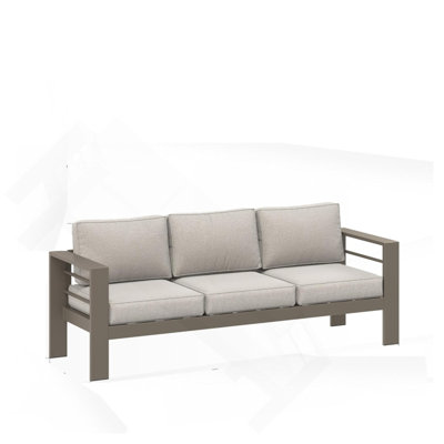 75" All-Weather Metal 3-Seat Patio Sofa Couch With Thick Beige Cushions & Khaki Frame