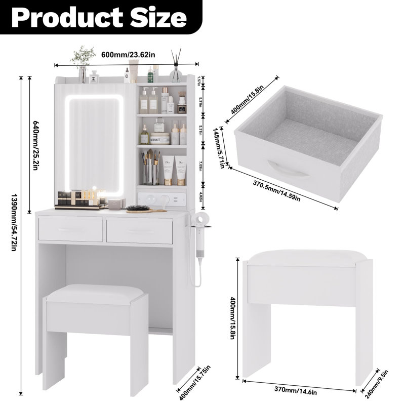 Meuble-lavabo blanc avec miroir à DEL, lumières et armoires RVB