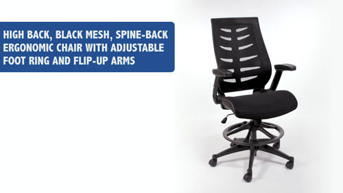Flip Top Ergonomic Mesh Drafting Swivel Desk Chair Lumbar Support, Height Adjustable with Foot Ring Inbox Zero Upholstery Color: Black