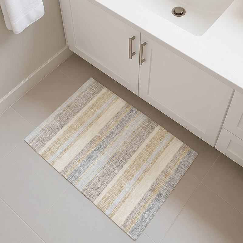 Premium Machine Washable Mayfield AMF2122 Striped Rug, 1'8" x 2'6", Gold
