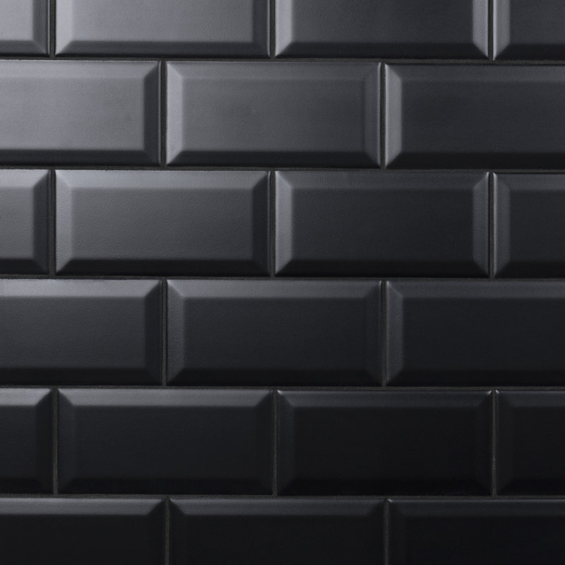 Crown Heights 3" x 6"Beveled Ceramic Subway Wall Tile, Matte Black