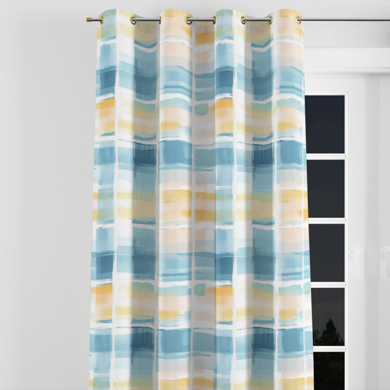 Rideaux modernes pour chambre à coucher - Rideau à oeillets à carreaux bleu clair Horizon - 1 panneau, Œillets dorés