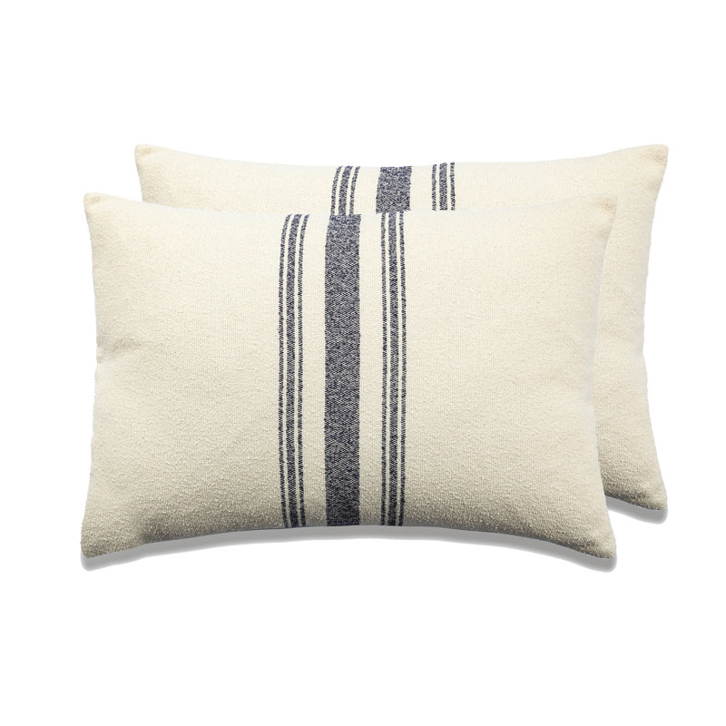 Housse et insert de coussin rectangulaire en mélange de coton Leib, Blanc/bleu marine, Mélange de duvet
