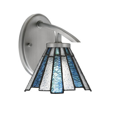 Kurve Downlight Wall Sconce With 7" Sea Ice Art Glass