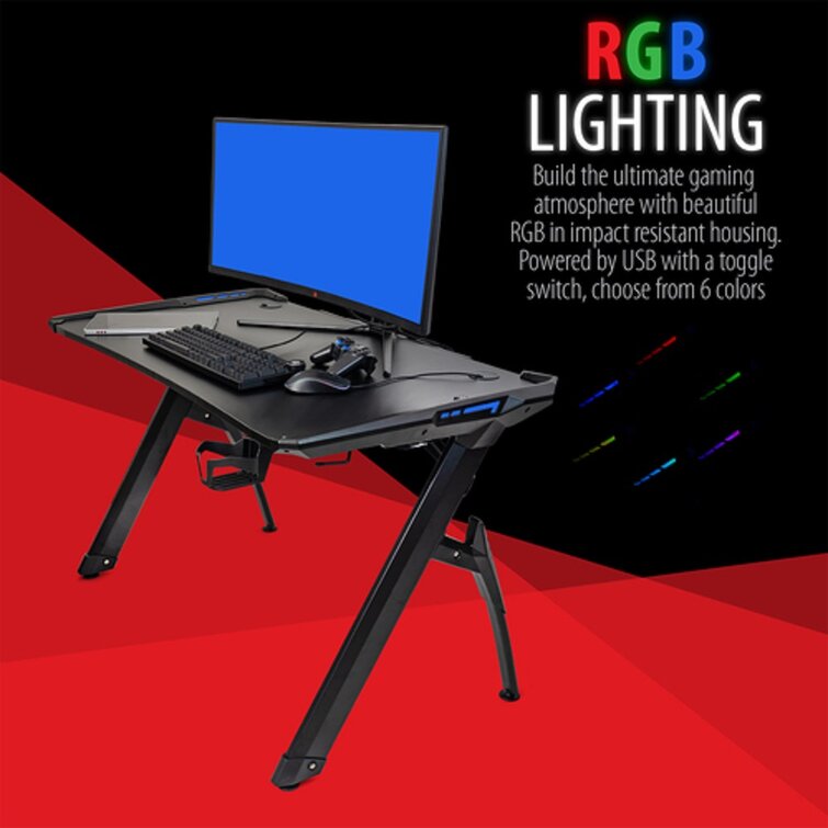 47.2 RGB LED Lights Gaming Computer Desk Carbon Effect Racing