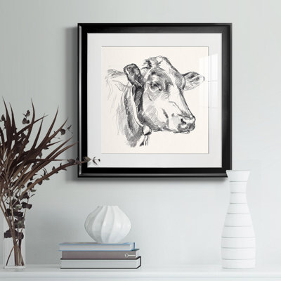 Holstein Portrait Sketch I - Antique Sketch Study, Matted and Framed Under Acrylic Glass, Entryway and Hallway Wall Art