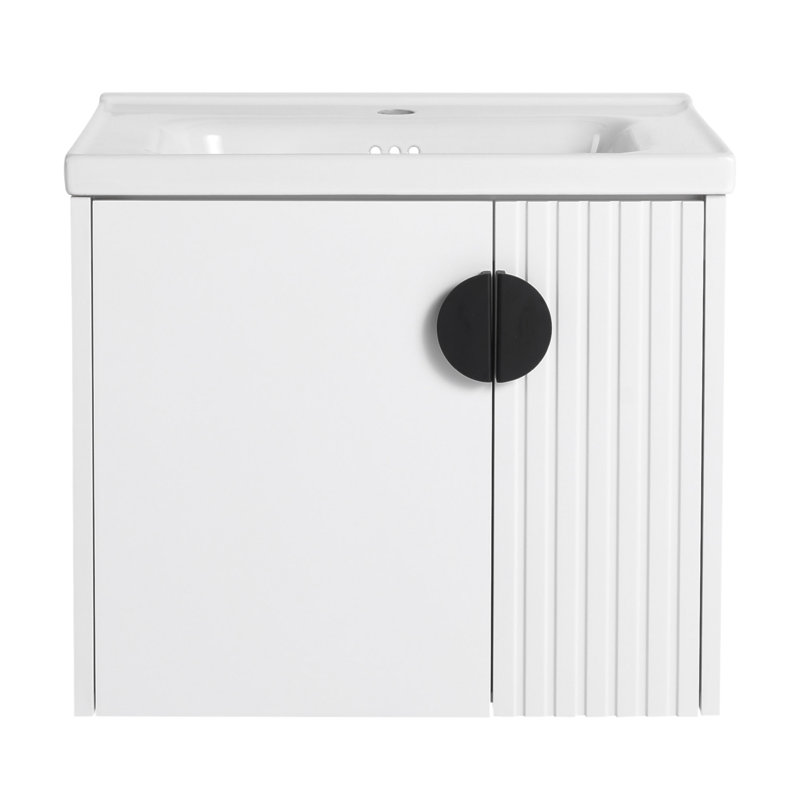 Meuble-lavabo mural 24 po avec lavabo, porte à fermeture en douceur et conception imperméable durable pour les petits espaces