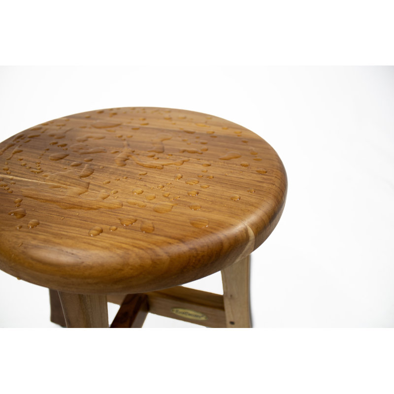 Compact Round Teak Wood Shower Stool with Adjustable Feet