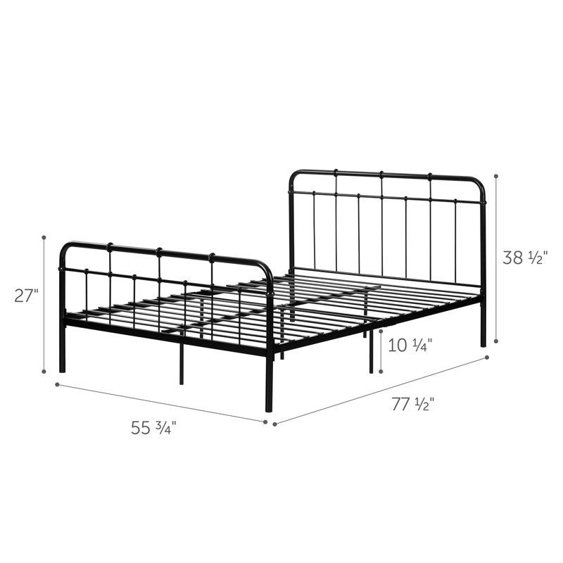 Full Black Metal Platform Bed with Headboard and Footboard
