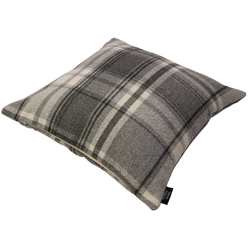 Plaid Wool Blend Reversible Pillow Cover, 23.62" x 23.62", Charcoal Gray