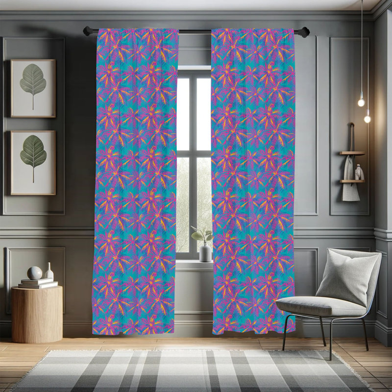 Palm Floral Semi-Sheer Rod Pocket Curtain Panels, 28" x 63"