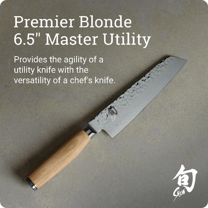 Shun Premier Blonde 6.5" Master Utility Knife, Handcrafted Japanese Knife, VG-MAX Core with Damascus Stainless Steel Cladding, Pakkawood Handle, Precision and Sharpness for Professional and Home Chefs