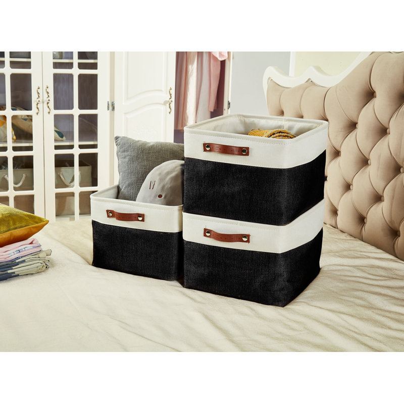 Bac de rangement en tissu XL, Noir / blanc, 3