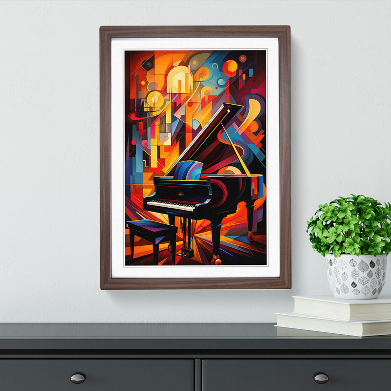 Piano Futurism - Single Picture Frame Print on Wood, 46cm H x 34cm W x 2cm D, Walnut