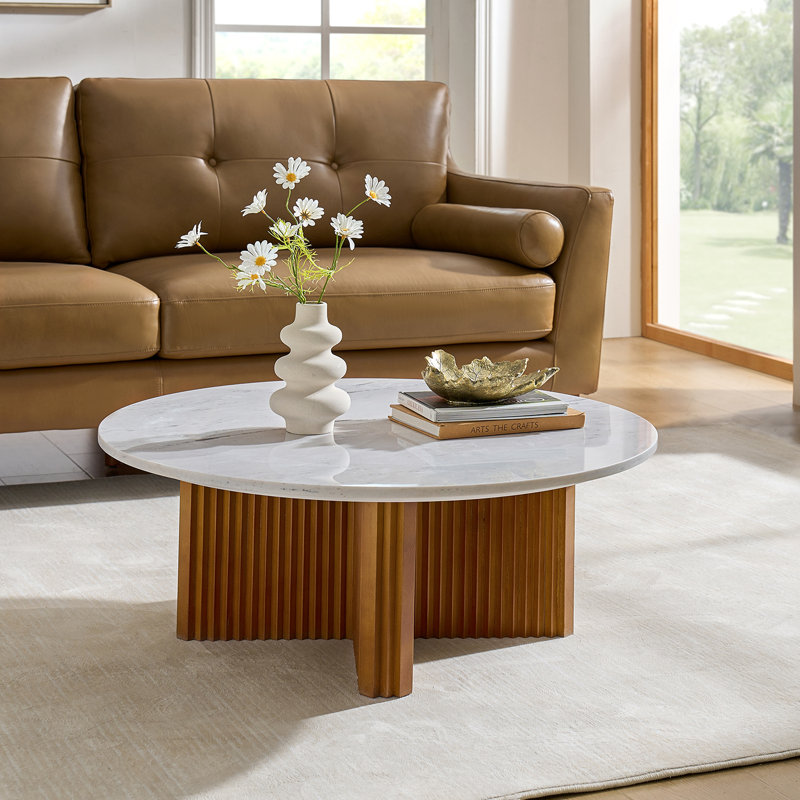 Table basse moderne en marbre naturel avec base en bois massif Comsa