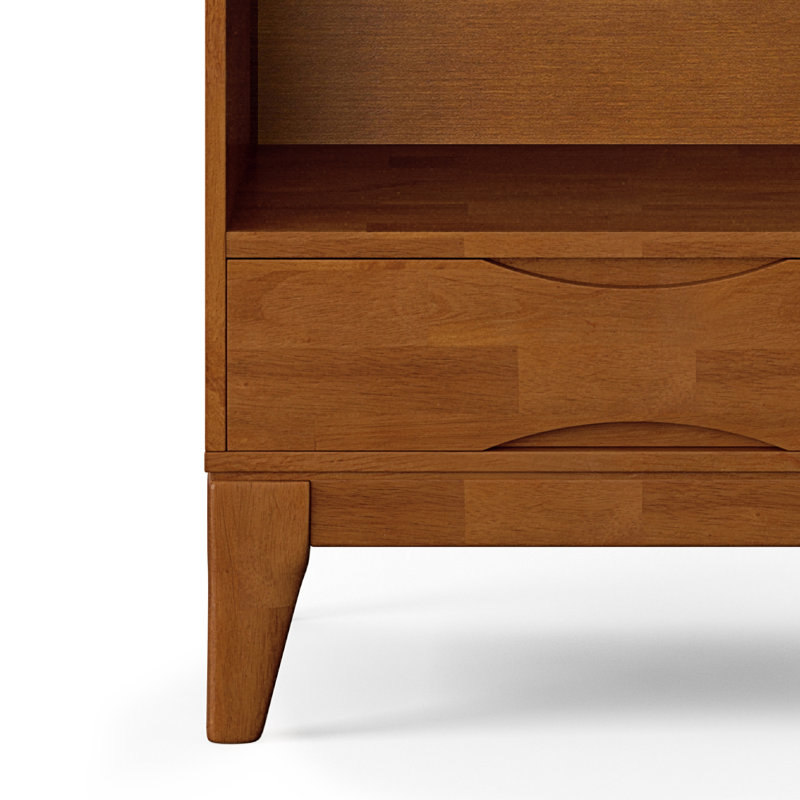 Adjustable Teak Brown Wood Bookcase with Storage