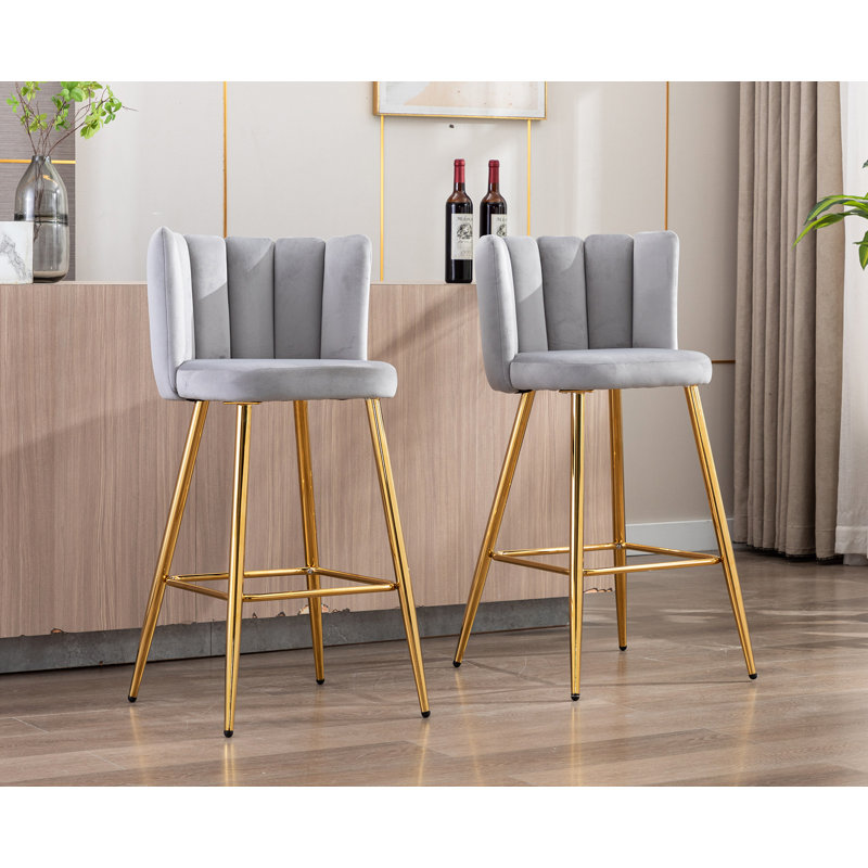 Tabouret Lalo, Tissu gris / cadre doré
