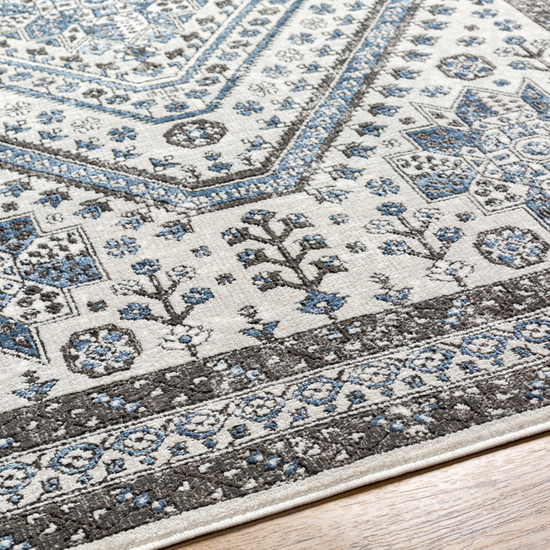 Rectangle Gibraltar Oriental Machine Woven Polypropylene/Polyester Area Rug in Light Gray/Blue, Rectangle 7'10" x 10'