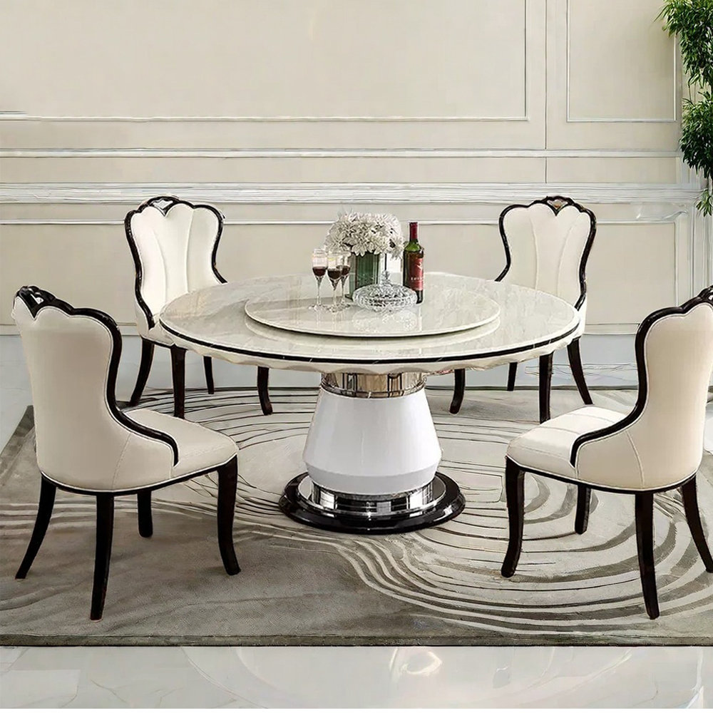 ALLNICEDT Simple White Faux Marble Round Dining Table Set - Wayfair Canada