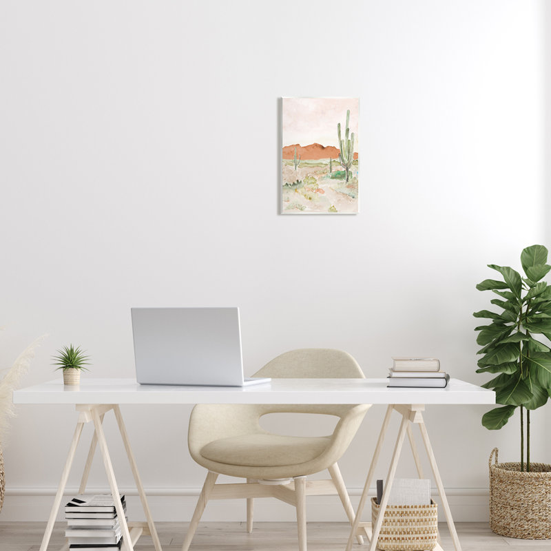 «Cactus Plants Dry Desert Scene Distant Cliff» par Lanie Loreth - peinture sans cadre, H 15 po x l 10 po x P 0,5 po