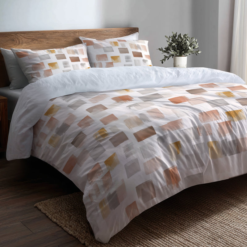 Ensemble de literie à motif géométrique 3 pièces - Ensemble de housse de couette à blocs minimalistes bruns