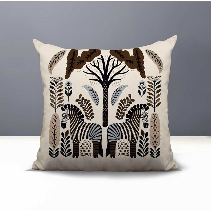 Oreiller carré réversible intérieur / extérieur Zuby Zebra, Carré 19 po, Beige