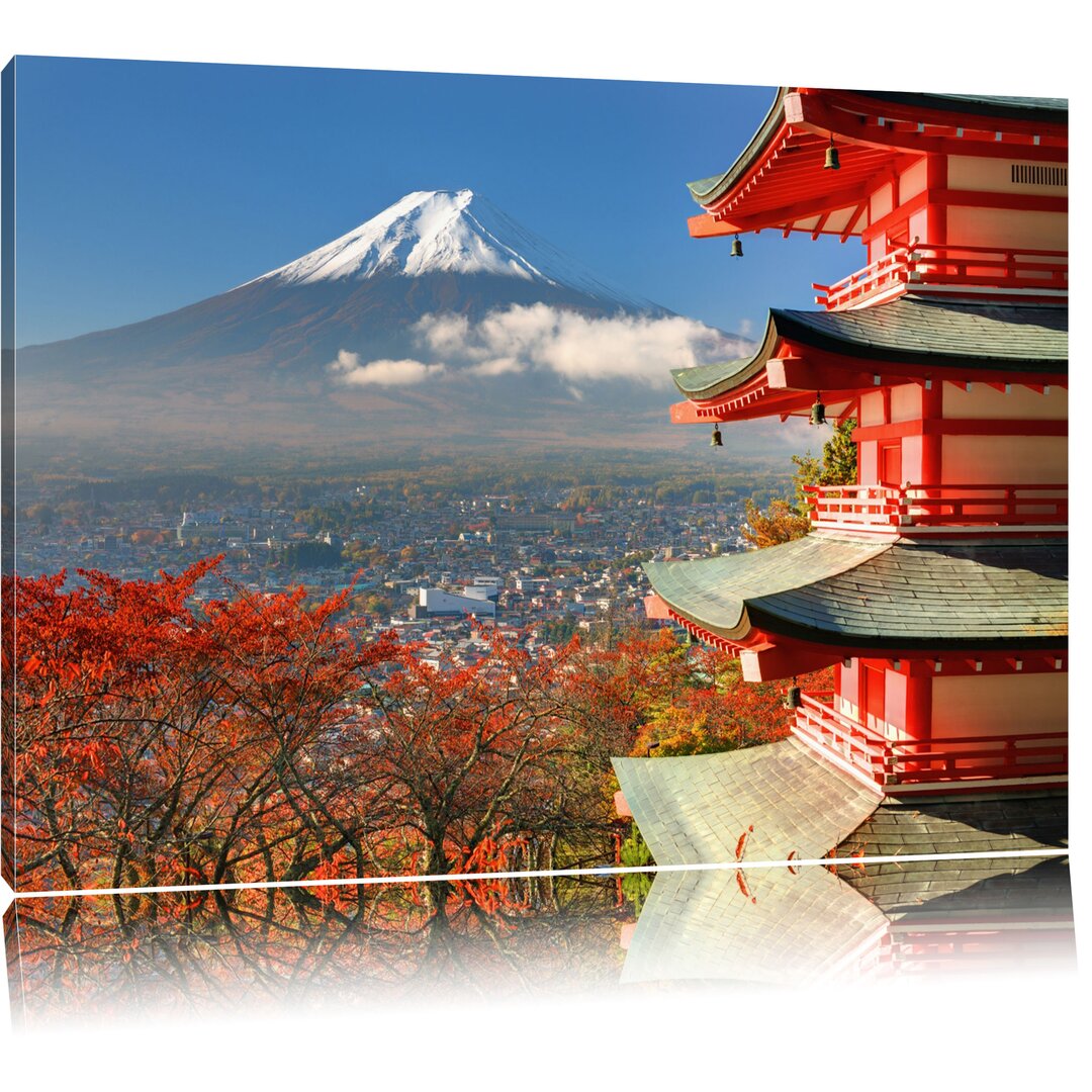 Leinwandbild ,,Tempel am Fudschijama Japan", Fotodruck