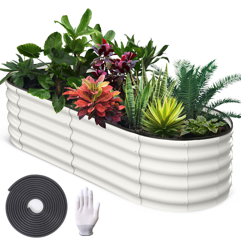 Metal Raised Garden Bed, Beige, 30cm H x 180cm W x 90cm D