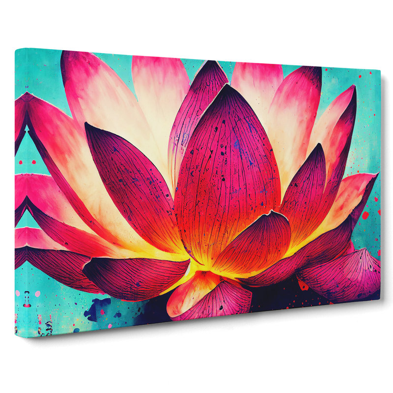 Lotus Flower Paint Splatter (2) - Wrapped Canvas Painting, 35cm H x 50cm W x 3cm D