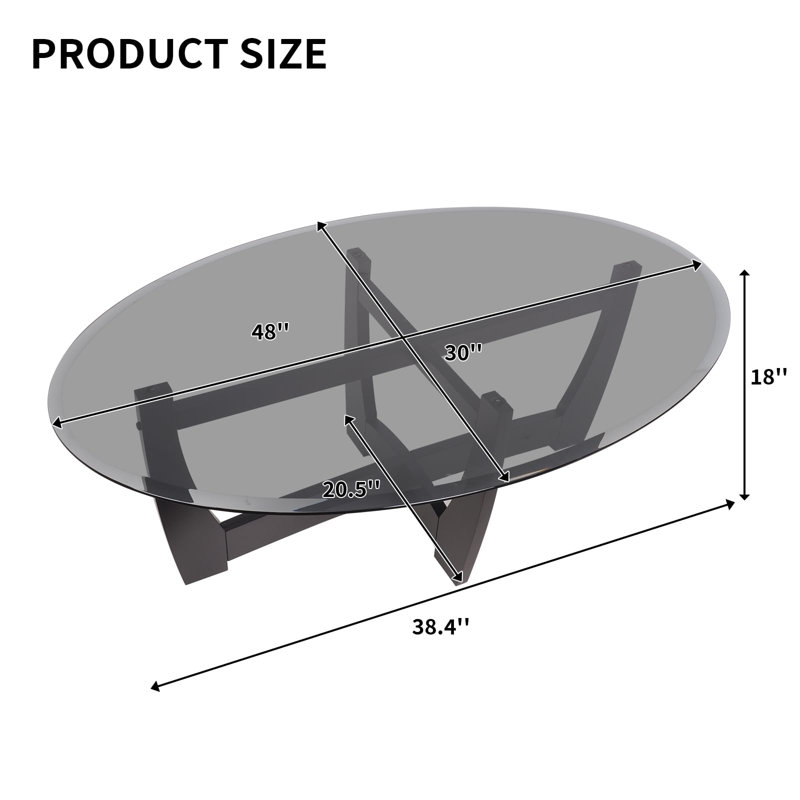 Table basse 48 po ovale en verre avec base en bois, noir, Noir, Noir