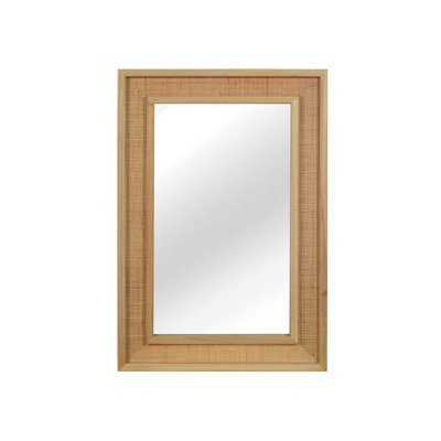 Natural Wood Color 20x30 Inch Rattan Rectangle Solid Wood Frame Decorative Mirror for Farmhouse and Home Decor