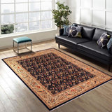 Tapis bleu / doré en laine noué à la main 7 pi 11 po x 9 pi 4 po Abbigail Southwestern