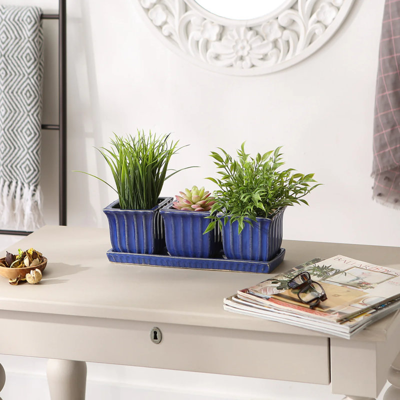 PETITE POT DE FLEURS CARRÉ BLEU CARRÉ DE 3