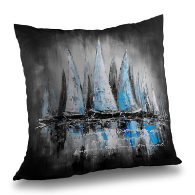 Blue Sailboats - Modern Boat – Throw Pillow Cover Only, Double-Sided Print, Insert Not Included