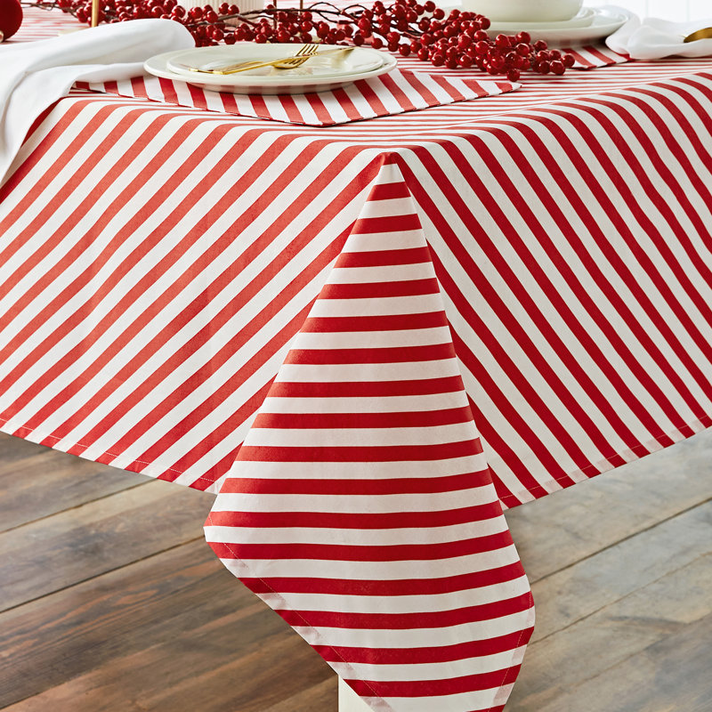 Christmas Candy Cane Cotton Table Cloth, 137cm W x 229cm L