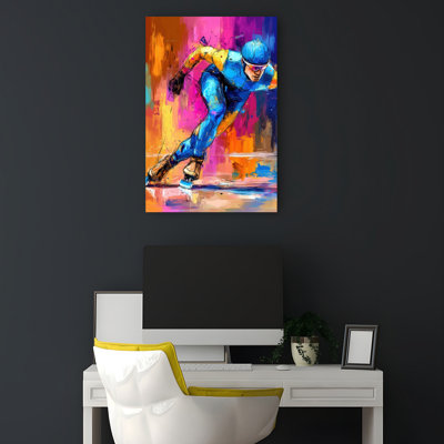 Vibrant Speed Skater Abstract Colorful Energetic Winter Wall Art Print 1 Piece Wrapped Canvas Wall Art