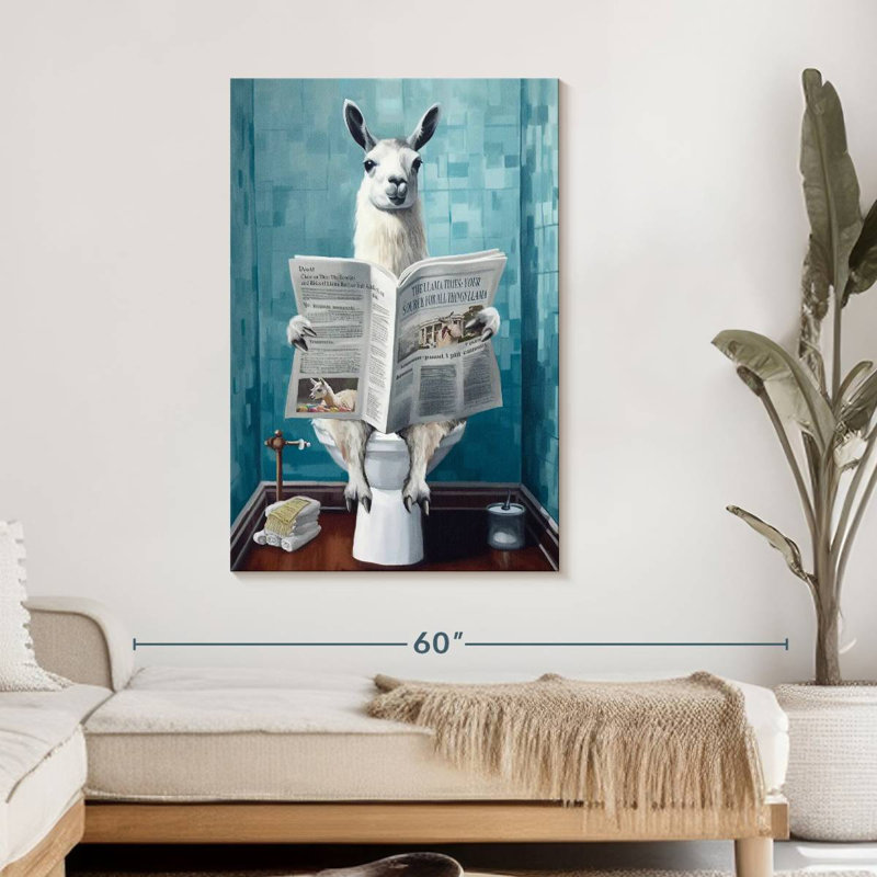 " Llama On A Toilet " by Furry Portraits, 45" H x 30" W x 1.25" D
