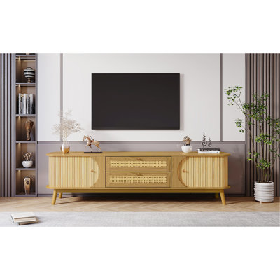 Console télé jusqu'à 75 po: cadre en bois massif, support de rangement efficace pour écrans: base, grand